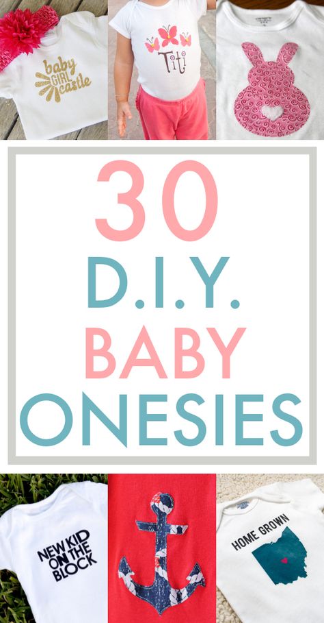 Holy cuteness, Batman!  This collection of 30 baby onesies is my one-stop-shop for inspiration!   No more wracking my brain for shower gift ideas. Diy Baby Onesies, Cricut Baby, Diy Bebe, Diy Vetement, Baby Projects, Baby Diy, Silhouette Cameo Projects, Cameo Projects