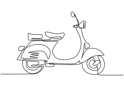 Classic scooter. Continuous one line art classical scooter motorcycle vector illustration isolated on white background. Croquis, Vespa Line Art, Scooter Tattoo Small, Scooter Tattoo, Vespa Tattoo, Scooter Sketch, Simson Moped, Scooter Drawing, Motorcycle Vector