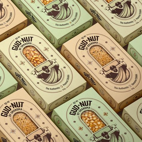 Peanut Packaging, Grandma Cartoon, Peanut Snack, Vintage Popcorn, Popcorn Packaging, Packaging Branding Design, Snack Packaging, Classic Illustration, Bread Packaging