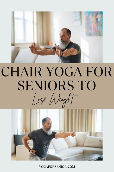 Chair yoga offers a gentle yet effective way for seniors to embark on a weight loss journey without the need for intense, high-impact exercise. Tailored to be accessible for individuals with limited mobility or those who find traditional forms of exercise challenging, chair yoga presents an inviting pathway to health and wellness. Exercise For Seniors Over 60 Men, Chair Yoga For Men, Yoga For Elderly, Chair Yoga For Seniors, Yoga Routines, Man Chair, Yoga For Seniors, Chair Exercises, Yoga Design