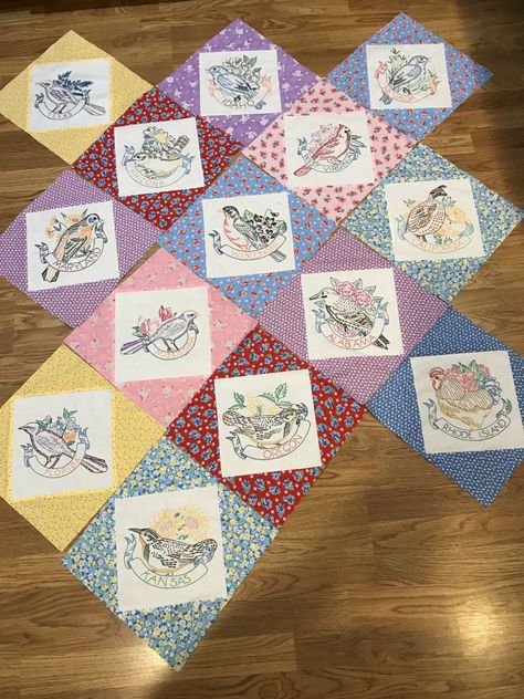 Patchwork, Diary Quilt, Embroidered Quilt Blocks, Embroidery Quilts, Bird Quilt Blocks, Quilt Books, State Flowers, Patchwork Quilting Designs, Quilt Book