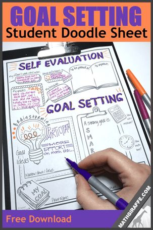 Student Doodle, Organization For Students, Middle School Organization, Student Self Evaluation, Doodle Sheet, Middle School Health, Smart Goals Worksheet, Goal Settings, Goal Setting For Students