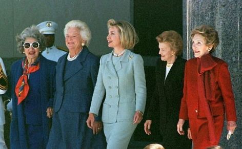 Former first ladies, from left to right: Lady Bird Johnson, Barbara Bush, Hillary Clinton, Betty Ford, and Nancy Reagan, 1997. Us First Lady, Presidents Wives, American First Ladies, Betty Ford, Nancy Reagan, First Ladies, Barbara Bush, Lady Bird Johnson, Usa Presidents