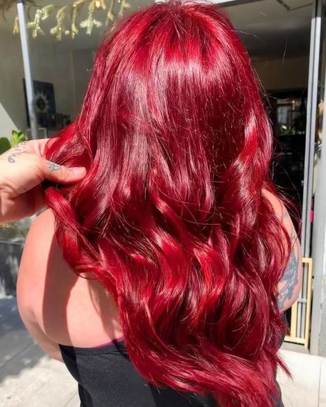 Artic Fox Poison, Dark Vibrant Red Hair, Red Hair Bright Cherry, Madelaine Core, Ruby Hair Color, Intense Red Hair Color, Red Halo Hair, Faded Red Hair, Scarlet Red Hair