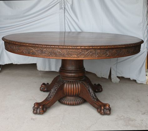 https://www.bargainjohn.com/product/round-oak-dining-table-carved-claw-feet-58-diameter-9-leaves/ Antique Round Tables, Essen, Round Antique Dining Table, Large Round Dining Table For 8, Round Antique Table, Claw Foot Dining Table, Antique Round Dining Table, Antique Round Table, Victorian Dining Tables