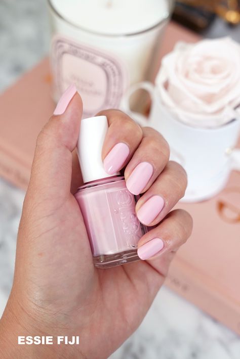 Essie Fiji Nail Polish swatch Funny Nail Art, Essie Pink Nail Polish, Pink Nail Polish Colors, Light Pink Nail Polish, Essie Nail Polish Colors, Pastel Pink Nails, Soft Pink Nails, Pale Pink Nails, Pink Nail Colors