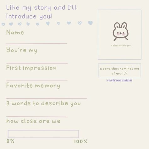 like my story and ill introduce you! 　　　 * . 　 ˚ ✩　. 　 ·　　　. * 　　 　 ✩ ˚ .　 　 · ⊹ 　 + ｡ﾟﾟ･ ｔａｇｓ ૮₍ ˃ ⤙ ˂ ₎ა #happeycore 🪐#explorepage… | Instagram My Opinion On You Instagram Story, Like My Story Instagram Template, Who Are You To Me Instagram Story, Like My Story Ill Introduce You, Like My Story And I'll Introduce You Instagram, Like This Story And I'll Introduce You, Describe Me In One Word Instagram Story, Introduce Yourself Template Aesthetic, Instagram Story About Me Template