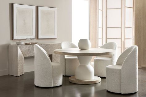 Bernhardt Furniture (@bernhardtfurniture) • Instagram photos and videos Round Dining Room Sets, Round Dining Room, Bernhardt Furniture, Pedestal Dining Table, Swivel Armchair, Upholstered Arm Chair, Upholstered Dining Chairs, Room Chairs, Round Dining
