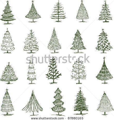 Christmas trees - stock vector Different Christmas Trees, Organizator Grafic, Christmas Tree Drawing, Tree Doodle, Funny Christmas Tree, Art Carte, Tree Icon, Christmas Tree Art, Illustration Noel