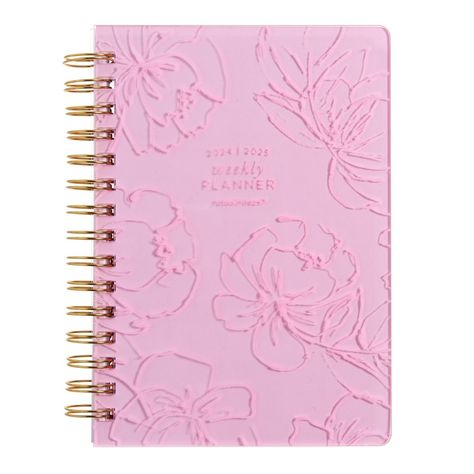 Start your year off with the 5.875 x 8.25” 2024-2025 A5 Blush Acrylic Weekly Planner. July 2024-June 2025. Crafted with aesthetics and durability in mind, this planner features high-quality, blush-toned acrylic front and back covers. Not only does it protect your plans and dreams, but it does so with a style that stands out. Its 5.875 x 8.25” A5 size ensures it’s the perfect companion for your desk or bag, balancing portability with enough space to write and reflect. Begin your organizational jo Spiral Drawing, Pretty School Supplies, School Bag Essentials, Note Reminder, Floral Planner, Yearly Goals, Weekly Monthly Planner, Ruled Notebook, Academic Planner