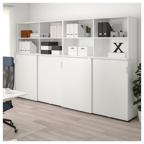 Ikea Galant, Home Office Filing Cabinet, Ikea Office, Office Storage Cabinets, Garage Door Design, White Storage, Office Cabinets, Office Storage, Sliding Door