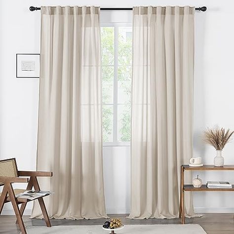 MAIHER Beige Linen Sheer Curtains 108 Inches Long 2 Panels, Back Tab Pocket Linen Textured Semi Sheer Light Filter Privacy Linen Curtains for Living Room/Farmhouse, 52’’W x 108’’L Linen Sheer Curtains, Living Room Farmhouse, Sheer Linen Curtains, Curtains For Living Room, Light Filter, Linen Curtains, Sheer Curtains, Curtains Living Room, Farm House Living Room