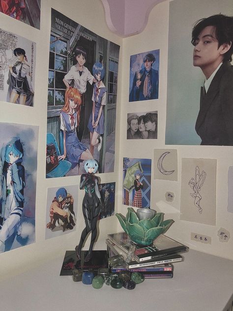 #aesthetic #anime #rei #candles #bedroom #prints #poster #bts #v #kimtaehyung Anime Poster Wall Bedroom Ideas, Anime Bedroom Ideas Wall Art, Anime Poster Wall Bedroom, Poster Wall Bedroom, Candles Bedroom, Anime Bedroom Ideas, Poster Bts, Anime Poster, Wall Bedroom