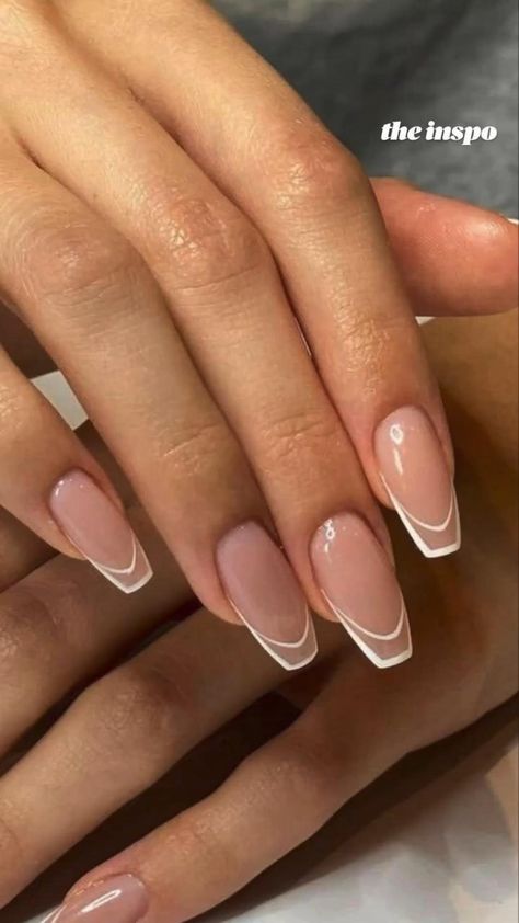 Cute Nails Medium Length Square, Minimalist Almond Nails Designs, Single Nail Design Ring Finger, Simple Nails With Gems, Graduation Nails Coffin, Trip Nails, Grad Nails, French Manicure Nail Designs, Future Nails