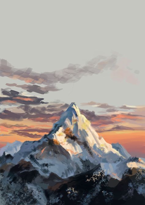 Digital Painting Everest Mountain on Behance Canvas Painting Ideas For Beginners, Easy Acrylic Painting, Mountain Landscape Painting, Výtvarné Reference, Mountain Drawing, Painting Ideas For Beginners, Canvas For Beginners, Canvas Painting Ideas, Painting For Beginners