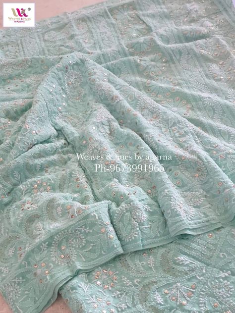 Chikan Kari Saree, Chickenkari Blouse Designs, Chicken Kari Saree, Chicken Saree, Chikankari Saree Georgette, Lakhnavi Saree, Chickenkari Dress, Chickenkari Saree, Lucknowi Saree