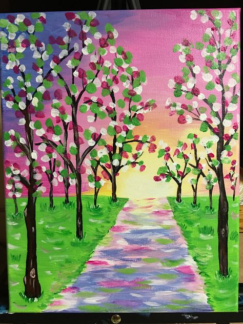 Tela, Spring Time Drawings, Springtime Drawings, Spring Drawings Ideas Art Easy, Spring Easy Drawings, Spring Drawings Easy, Spring Painting Ideas On Canvas Acrylics, Spring Landscape Drawing, Spring Painting Ideas Easy