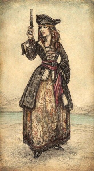 Out of this period, but had no other place to put it yet. Interesting site on historical costumes Croquis, Pirate Garb, Pirate Wedding, Steampunk Pirate, Pirate Queen, Pirate Fashion, Pirate Art, Pirate Woman, Pirate Life