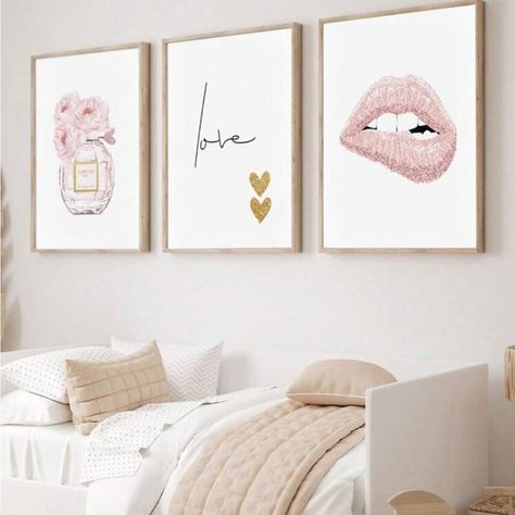 Super Cute And Stylish Ships In 5-10 Business Days Fashion Posters, Art For Teens, Pink Wall Art Prints, Pink Lips Art, Gold Bedroom Decor, Lips Art, Girly Apartments, Girly Apartment Decor, Pink Wall Decor