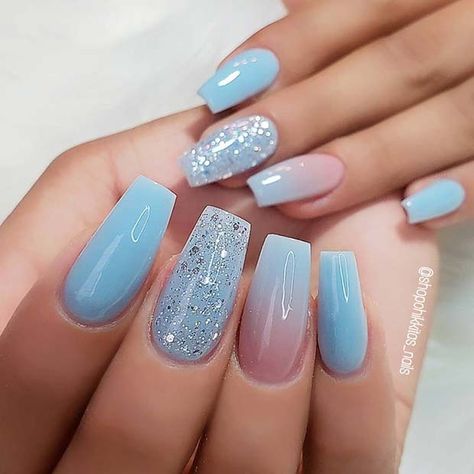 Blue Nail, Baby Blue Acrylic Nails, Blue Ombre Nails, Blue Coffin Nails, Baby Blue Nails, Light Blue Nails, Stylish Nails Designs, Blue Acrylic Nails, Blue Nail Designs