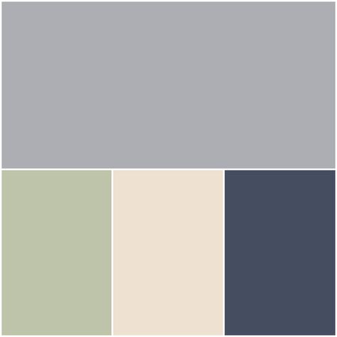 Guest Color Palette: Grey Timber Wolf, Sage, Cream Puff, Dark Navy Navy Green Grey Bedroom, Cream Grey And Green Bedroom, Cream Grey And Navy Living Room, Gray Navy Sage Bedroom, Blue Green And Cream Bedroom, Grey Green Cream Color Schemes, Sage Navy And Cream Bedroom, Sage Grey And Navy Living Room, Sage And Grey Living Room Color Scheme