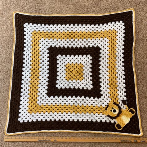 This New Beautifully Handcrafted Blanket Was Made By Seller Using Acrylic Yarn. Smoke Free Home. Button Eyes Were Sewn On. Machine Washable. Great Baby Shower Gift For Girl Or Boy. Baby Afghans, Black And Gold Crochet Blanket, Knit Baby Jackets, Girl Burp Cloths, Handmade Baby Quilts, Button Eyes, Animal Quilts, Crochet Baby Blanket