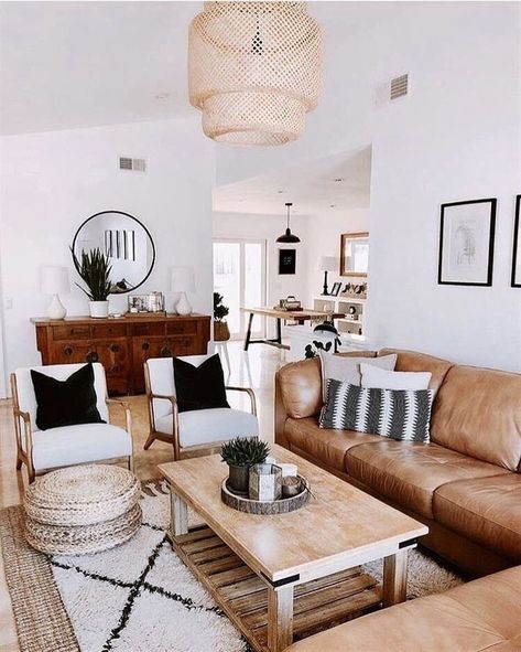 Leather Couches Living Room, Couches Living, Furnitur Ruang Keluarga, Modern Boho Living Room, Bright Living Room, Decoracion Living, Neutral Living Room, Styl Boho, Design Del Prodotto