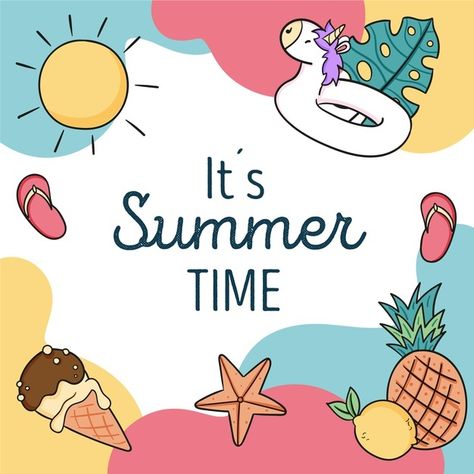 Hand drawn summer illustration | Free Vector #Freepik #freevector #summer #sun #hand-drawn #vacation Summer Holidays Drawing, Summer Holidays Homework Cover Page, Summer Vacation Drawing, Drawing Pictures For Kids, Summer Illustrations, Holiday Homework, Baby Animal Drawings, Drawing Pictures, Page Decoration