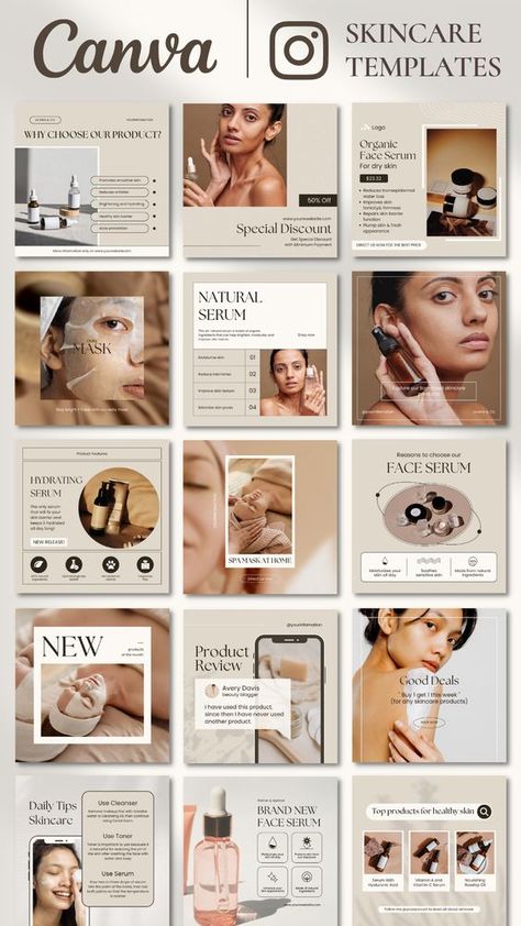 Instagram Feed Ideas For Beauty Salon, Instagram Template For Business, Canva Beauty Templates, Beauty Canva Template, Luxury Instagram Feed Design, Instagram Template Skincare, Beauty Business Instagram Feed, Beauty Feed Instagram Ideas, Beauty Template Design