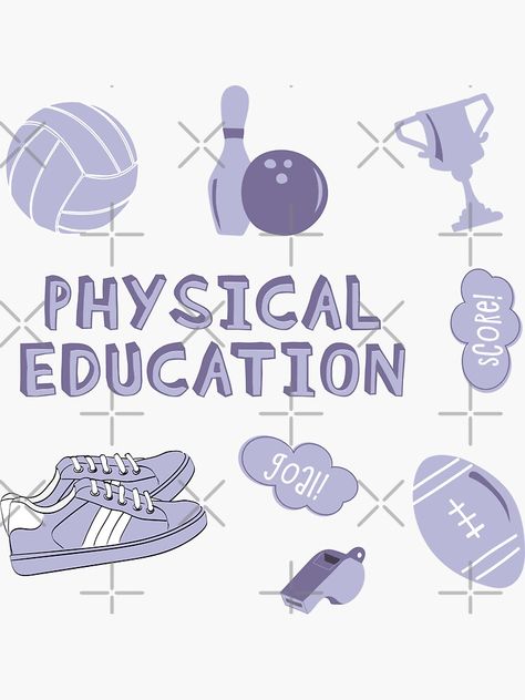 "Light Purple Physical Education School Subject Sticker Pack" Sticker by The-Goods | Redbubble School Subjects Stickers, Mapeh Subject Design Aesthetic, Mapeh Subject Design Logo Aesthetic, Physical Education Border Design, Physical Education Stickers, Subject Design Ideas, Subject Logo Design, Physical Education Wallpaper, Subject Stickers Free Printable