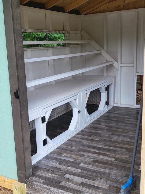 Great Chicken Coop Ideas, Easy Chicken House Ideas, Chicken Coop With Tack Room, Coop Set Up, Carport Chicken Run, Grain Bin Animal Shelter, Chicken Coop Set Up Inside, Fancy Chicken Coop Interiors, Container Chicken Coop