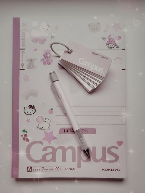 Campus Pink Notebook, School List Aesthetic, Cute Pink Stationary, Cute Pink School Supplies, School Supplies Aesthetic Pink, Campus Notebook Aesthetic, Pink Stationary Aesthetic, Coquette Stationary, Aesthetic Pink Journal