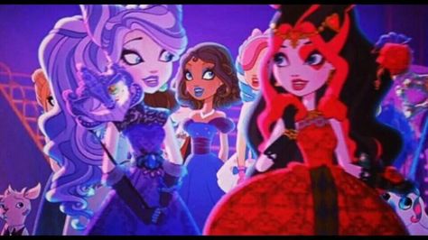 Lizzie Hearts and Kitty Cheshire Kitty Cheshire, Lizzie Hearts, Raven Queen, Apple White, Grimm Fairy Tales, Fairy Tale Characters, Cartoon Outfits, Ever After High, Group Photos