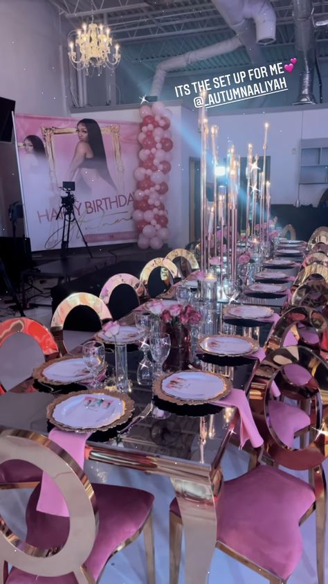 Sweet 16 Birthday Brunch Ideas, 21 Birthday Dinner Ideas Table Settings, Caresha Please Party, 21st Birthday Ideas For Girls Turning 21 Parties Decoration, Caresha Please Theme Party, Birthday Venue Decoration, 21st Birthday Brunch Ideas, 21st Birthday Dinner Ideas, Pink Birthday Shoot