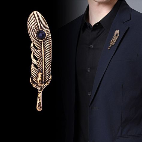 Lapel Pins Suit, Coat Pin, Brooch Men, Men's Brooch, Feather Brooch, Coat Suit, Collar Pins, Retro Men, Suit Accessories