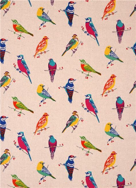 natural birds echino Canvas fabric with birds Colourful Birds, Kawaii, Susan Wheeler, Laminated Fabric, Bird Quilt, Paper Craft Diy Projects, Fabric Animals, Trendy Prints, Exotic Birds