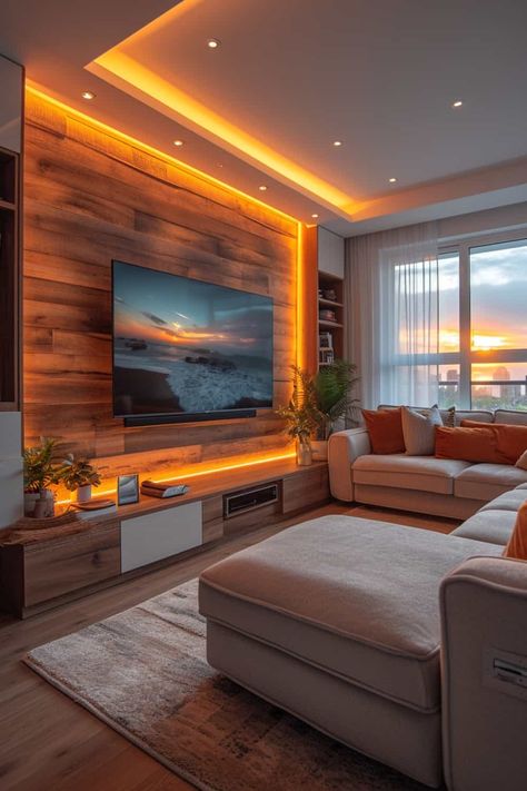 13 Modern Living Room Ideas That Will Leave Your Guests Speechless | DIY Vibes Tv Wall Ideas Living Room, Living Room Tv Stands, Contemporary Rustic Living Room, Wall Ideas Living Room, Living Room Colour Design, Living Room Tv Wall Decor, Tv Wall Design Luxury, Luxury Tv Wall, Tv Wall Ideas