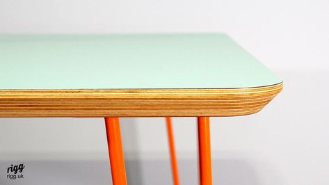 Round Legs Table, Ply Dining Table, Plywood Round Table, Plywood Table Diy, Plywood Dining Table, Hay Loop Stand Table, Plywood Table Top, Hairpin Leg Dining Table, Colourful Table