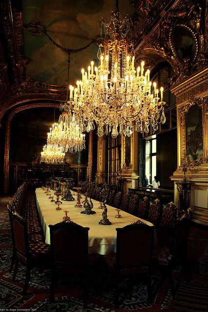 #diningroom tables, chairs, chandeliers, pendant light, ceiling design, wallpaper, mirrors, window treatments, flooring, #interiordesign banquette dining, breakfast table, round dining table, #decorating Hibiscus, Horse Instagram, Dining Hall, Gothic Decor, Beautiful Chandelier, Victorian Gothic, Dinning Room, 인테리어 디자인, My Dream Home