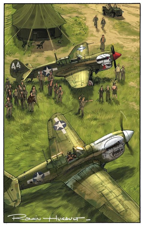 Romain Hugault Romain Hugault, Photo Avion, Plane Art, Wwii Fighter Planes, Wwii Airplane, Old Planes, Wwii Fighters, Aircraft Painting, Wwii Plane