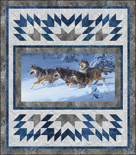 3yard Quilt Patterns Free Annie's Craft Store, Patchwork, Wolf Panel Quilts Ideas Layout, Wolf Panel Quilt Patterns, Marine Quilt, Arctic Wolves, Wolf Quilt, Train Pattern, Eagle Quilt
