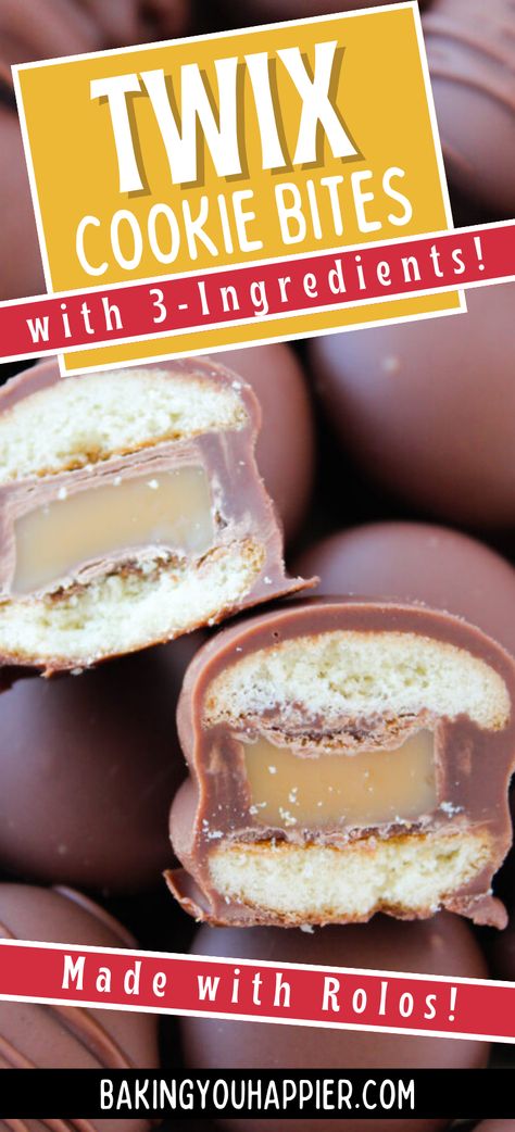 3-Ingredient Twix Bites, delightful little bites made with mini-Nilla Wafers & Rolo’s. These taste just like a Twix candy bar! 3 Ingredient Twix Bites, Toffee Bits Recipe, Nilla Cookies, Twix Candy Bar, Twix Bites, Bake Sale Desserts, Heath Toffee, Sweet Easy Recipes, Twix Candy