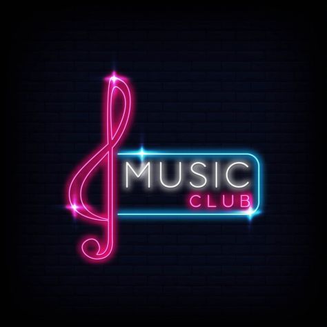 Music club neon logo sign emblem symbol ... | Premium Vector #Freepik #vector #logo #poster #music #party Lofi Music Logo, Neon Logo Ideas, Song Logo Music, Music Club Logo, Music Logo Design Symbols, Youtube Music Logo, Music Logo Aesthetic, Music Club Poster, Starmaker Logo