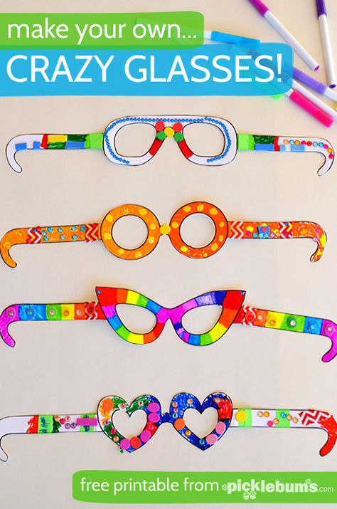 Free Printable Crazy Glasses - Perfect for READ THE ROOM! - Download, print and decorate! from @katepickle Crazy Glasses, Word Crafts, Freetime Activities, Gratis Printables, Pete The Cat, Dramatic Play, Art Activities, Arts And Crafts For Kids, School Crafts