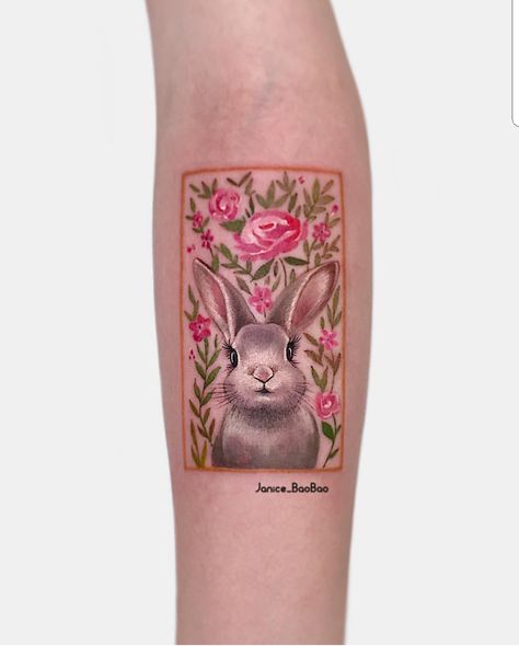 Traditional Tattoos, Bunny Tattoo, Bunny Tattoos, Cover Up Tattoo, Tattoos Ideas, Sleeves (women), Inspirational Tattoos, Traditional Tattoo, Tattoos And Piercings