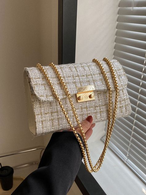 White Funky,Fashionable Collar  Fabric Plaid Square Bag Embellished   Women Bags Stylish Bags Fashion, Carteras Aesthetic, Trending Handbags, Fancy Accessories, Trendy Purses, Hand Bags For Women, Everyday Handbag, Stylish Purse, Tas Fashion