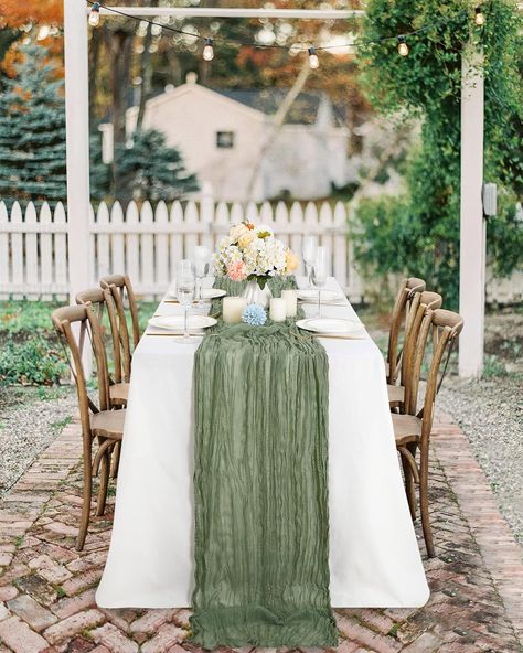 Boho sage green cheesecloth table runner. Summer, Fall, Spring, weddings amazon #comissionearned Sage Green Cheesecloth Table Runner, Arch Drapery, Baby Shower Verde, Table Runner For Wedding, Gauze Table Runner, Cheesecloth Table Runner, Party Cake Table, Party Arch, Table Rose