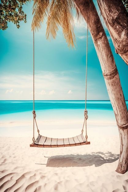 A swing on a tropical beach with a palm ... | Premium Photo #Freepik #photo #hammock #holiday #vacation #beach-chair Beach Photo Background, Beach Swing Pictures, Beach Ranch House, Florida Aesthetic Pictures, Tropical Beach Pictures, Tropical Bars, Beach Swings, Tropical Beach Wallpaper, Aesthetic Pictures For Instagram