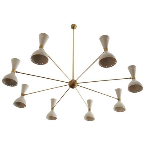 Beautiful Large Brass Chandelier Style of Stilnovo | From a unique collection of antique and modern Chandeliers and Pendants at https://www.1stdibs.com/furniture/lighting/chandeliers-pendant-lights/. Spider Chandelier, Stilnovo Chandelier, Mid Century Chandelier, Italian Mid Century Modern, Italian Chandelier, Bentwood Chairs, Arm Chandelier, Custom Shades, Mid Century Dining