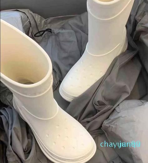 Couture, Balenciaga Croc Boots, Eucalyptus Mint Candle, Croc Boots, White Balenciaga, Crocs Boots, Rain Boots Women, Emerald Birthstone, Leather Bar Stools